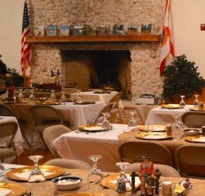 my SHLEP states paintings on the mantle, Best of America by Horseback banquet at RO Ranch, Mayo, FL January 2014