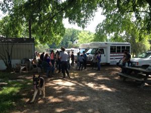 30 camp kids, after their trail ride