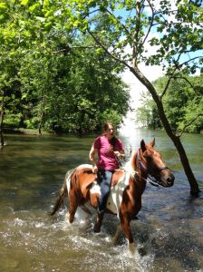 Bridgett at the dam water fall on rescue Bi-polar Larry