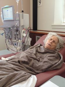 mom in dialysis center