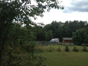 from the trail you can see my rig and corrals and one of the beautiful cabins here